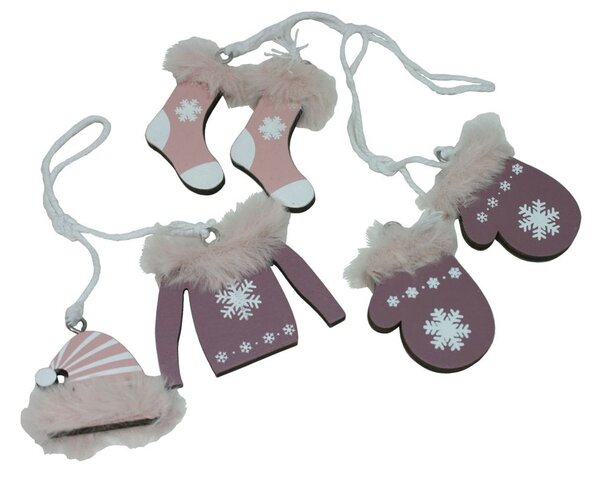 Dekorace závěsný set zima růžový 3ks/bal 6cm 3001193