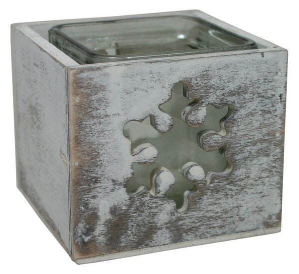 Dřevěný vánoční svícen vločka s patinou 9 x 9 cm 9305104