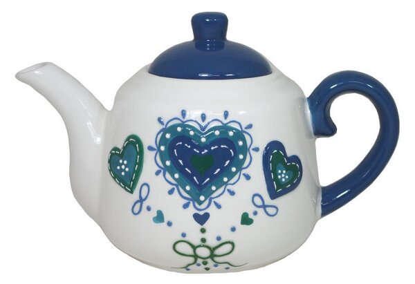 Keramická konvička na čaj modré srdce 650ml 2000622