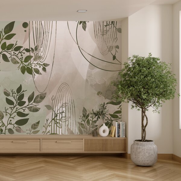 Fototapeta Přírodou inspirovaný abstraktní design v zelené barvě, Fototapety s listy, Populární fototapety, t00204 - Tapeko.co.cz