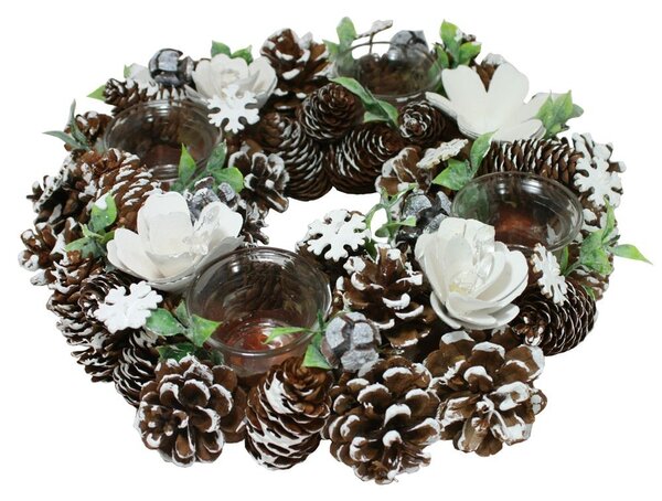 Adventní vánoční věnec šiškový bílé květy 32 cm 3001237