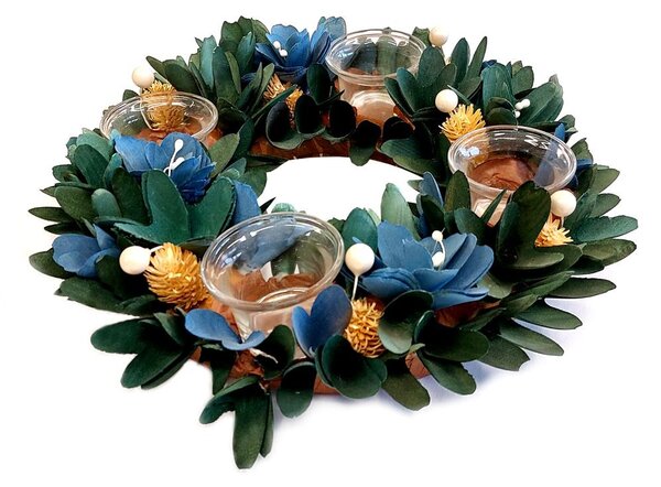 Adventní vánoční věnec modrý 32cm 3001238