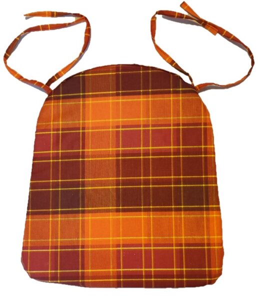 Sedák na židli se šňůrkou - 35 x 40 - oranžovočervená kostka