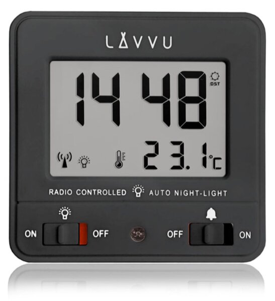 LAVVU LAR0041 - Digitální budík řízený rádiovým signálem NORDLYS černý se světelným senzorem