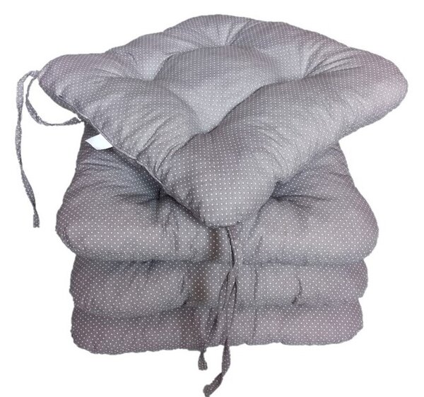 Podsedák na židli foukaný se šňůrkou - 40 x 40 - šedý puntík - sada 4 ks