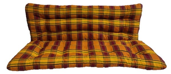 Polstr a opěrka na zahradní houpačku - 120 cm - žlutooranžová kostka - 120 cm