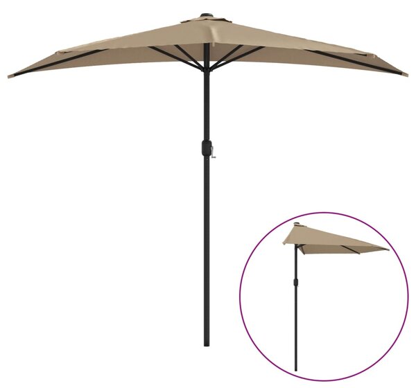 Slunečník na balkon hliníková tyč taupe 270 x 144 cm půlkruh