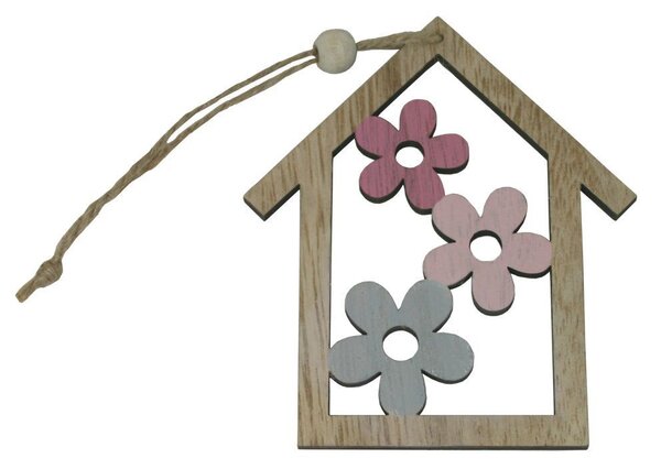 Závěsná dekorace jarní domeček s květy 10cm 4000136