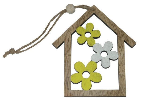 Závěsná dekorace jarní domek s květy 10cm 4000137