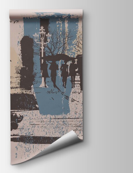 Fototapeta Skupina lidí na procházce s deštníky, Fototapeta s panoramatem města, Populární fototapety, t00239 - Tapeko.co.cz