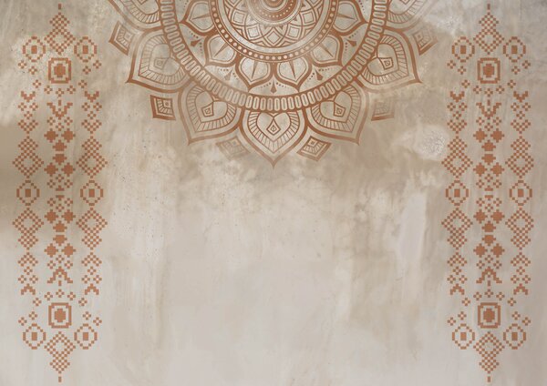 Fototapeta Bílá a hnědá mandala, Fototapety s pírky, Populární fototapety, t00238 - Tapeko.co.cz