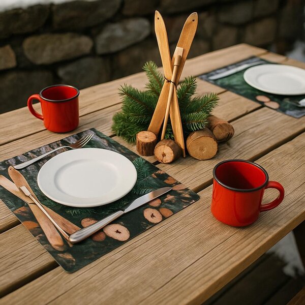 Vánoční prostírání plastové Dřevěné lyže 4ks 1000626