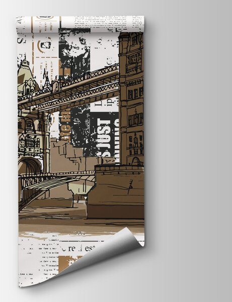 Fototapeta Kresba mostu přes řeku, Fototapeta s panoramatem města, Populární fototapety, t00244 - Tapeko.co.cz