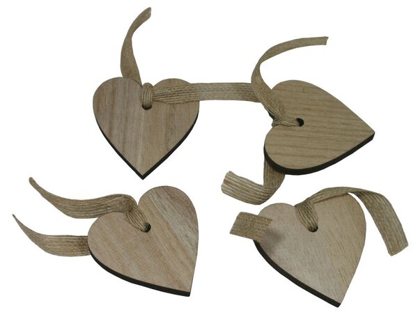 Dekorace závěsná srdce natur 6 cm - 4 ks/bal 3001348