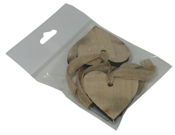 Dekorace závěsná srdce natur 6 cm - 4 ks/bal 3001348