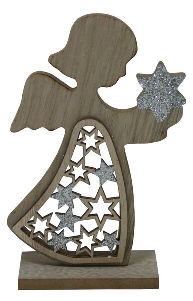 Dekorace anděl natur se stříbrným glitrem 13cm 2009273