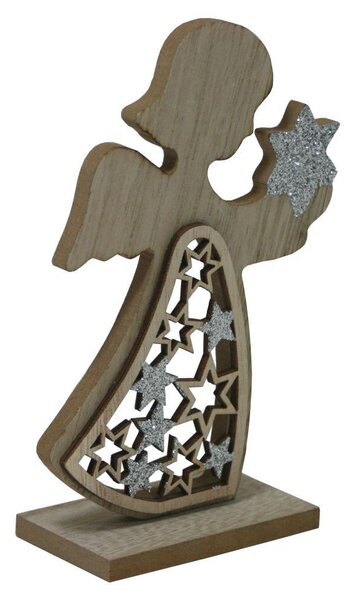 Dekorace anděl natur se stříbrným glitrem 13cm 2009273