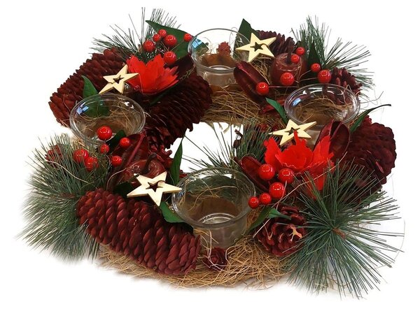 Adventní věnec červený 32cm 3001228