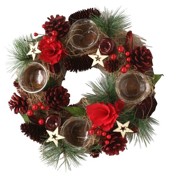 Adventní věnec červený 32cm 3001228
