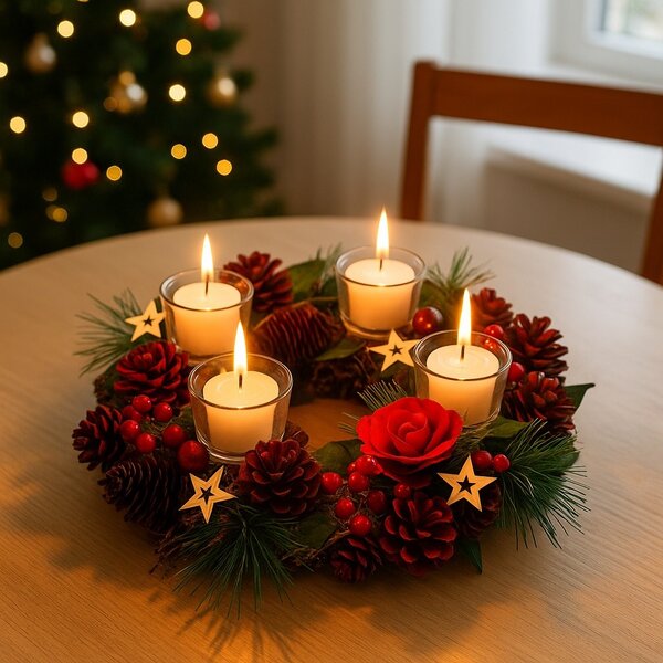 Adventní věnec červený 32cm 3001228
