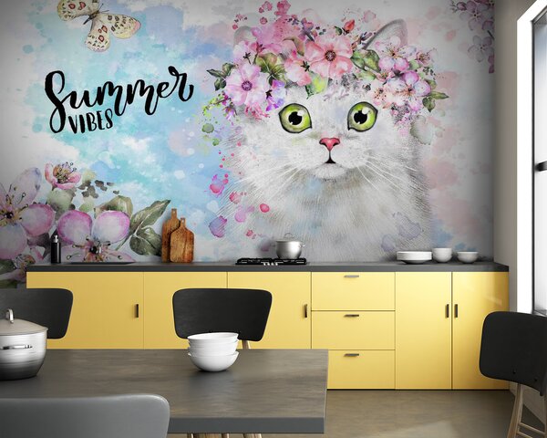 Fototapeta Půvab kočky s věnečkem, Fototapety - Muralas.cz