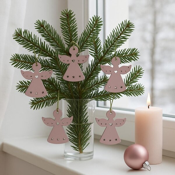 Dekorace závěsná andělíčci růžoví 6ks/7cm 3001370