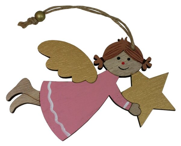 Dekorace dřevěná závěsná andělíček s hvězdou 12cm 3001108