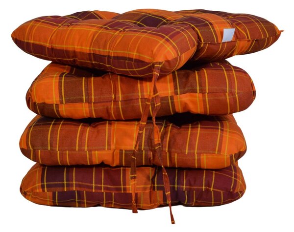 Podsedák na židli foukaný se šňůrkou - 40 x 40 - oranžovočervená kostka - sada 4 ks