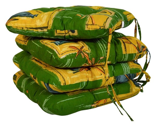 Podsedák na židli foukaný se šňůrkou - 40 x 40 - zelený ornament - sada 4 ks