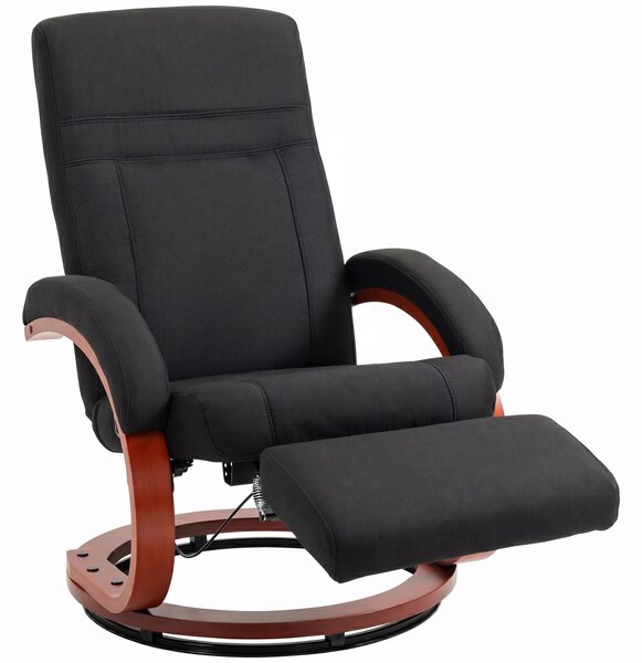 HOMCOM polohovací křeslo s opěrkou nohou – vysoká opěrka, ergonomické područky, eukalyptová podnož, látka s lněným vzhledem (černé) | Aosom