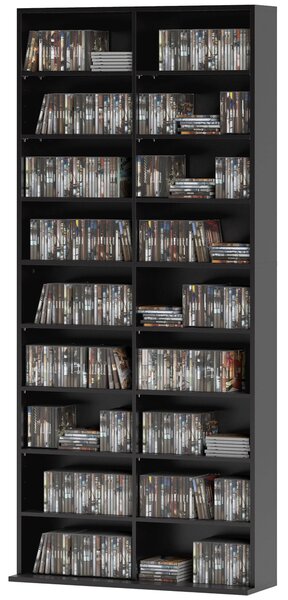 HOMCOM věž na CD, DVD a Blu‑ray — až 640 CD / 360 DVD / 430 Blu‑ray, nastavitelné police, černá (78,5 × 24 × 175 cm) | Aosom