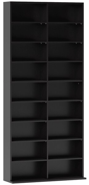 HOMCOM věž na CD, DVD a Blu‑ray — až 640 CD / 360 DVD / 430 Blu‑ray, nastavitelné police, černá (78,5 × 24 × 175 cm) | Aosom