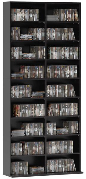 HOMCOM věž na CD, DVD a Blu‑ray — až 640 CD / 360 DVD / 430 Blu‑ray, nastavitelné police, černá (78,5 × 24 × 175 cm) | Aosom