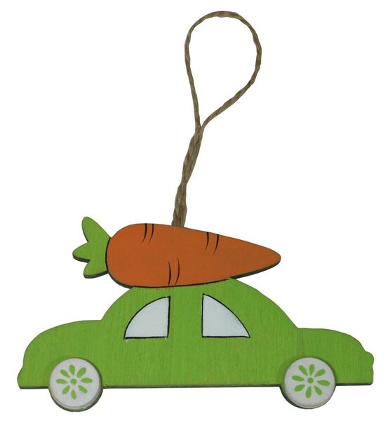 Závěsná dekorace auto s mrkví na střeše 12 x 7cm 4000121