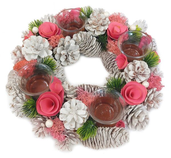 Vánoční adventní věnec růžový 32cm 3001208