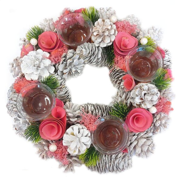 Vánoční adventní věnec růžový 32cm 3001208