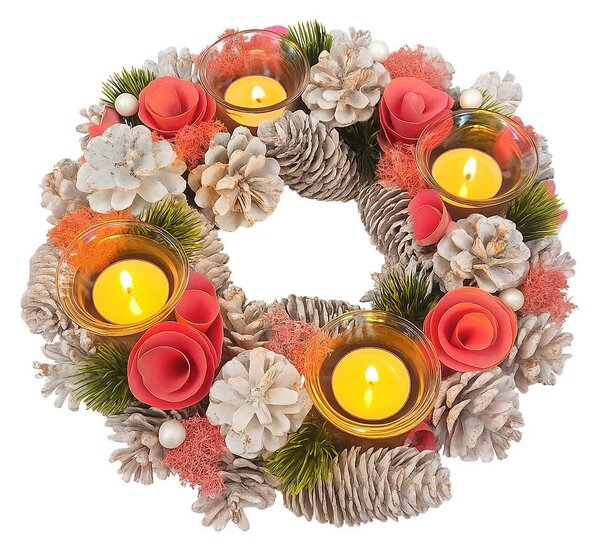Vánoční adventní věnec růžový 32cm 3001208
