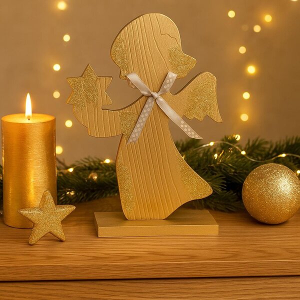 Dekorace anděl s hvězdou zlatý glitr 23 cm 2009252