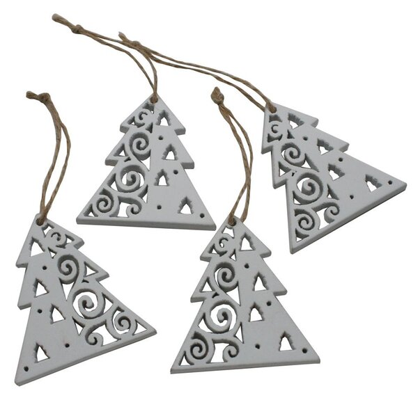 Dekorace závěsná stromky bílé 6 cm - 4 ks 3001311