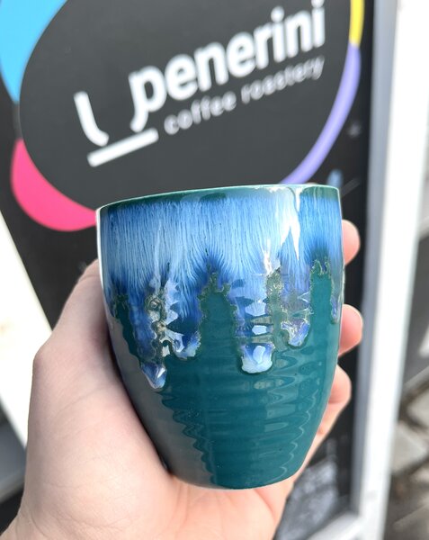 Penerini coffee Keramický kelímek s vroubky - tyrkysový 210 ml