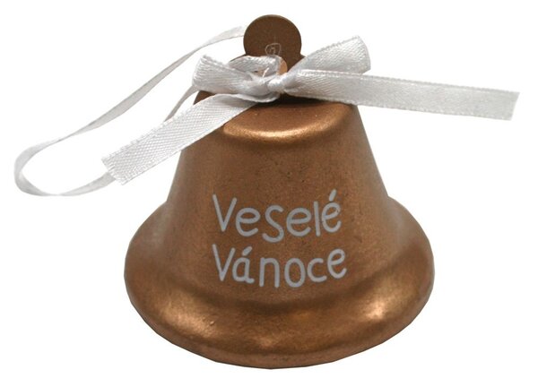 Vánoční zvonek plechový zlatý Veselé Vánoce 6,5cm 3003287