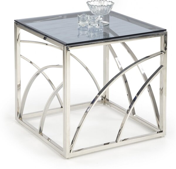 Konferenční stolek VERSO hranatý - kouřové sklo / stříbrný