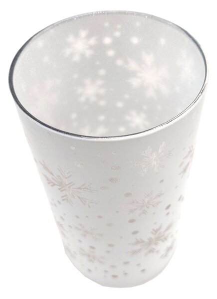 Svícen skleněný svítící LED bílý vločky 9305401C