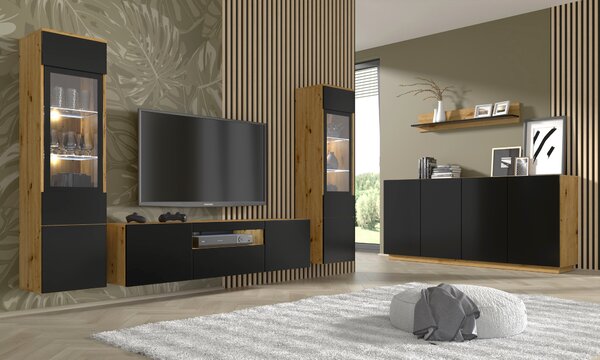 BIM Komoda Aura 4D dub artisan/černý mat