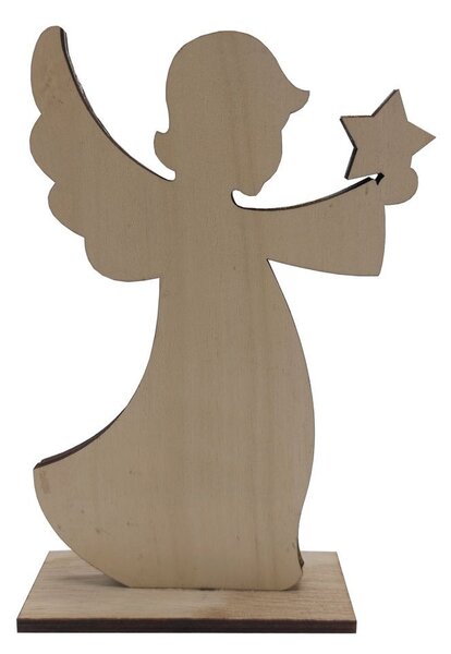 Anděl dřevěný s hvězdou bílý glitr 15cm 2009352A