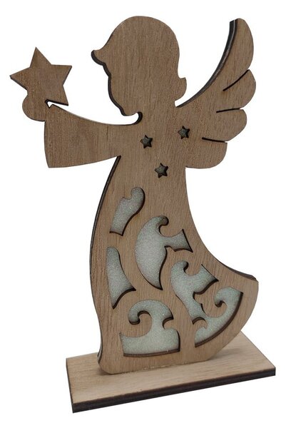 Anděl dřevěný s hvězdou bílý glitr 15cm 2009352A
