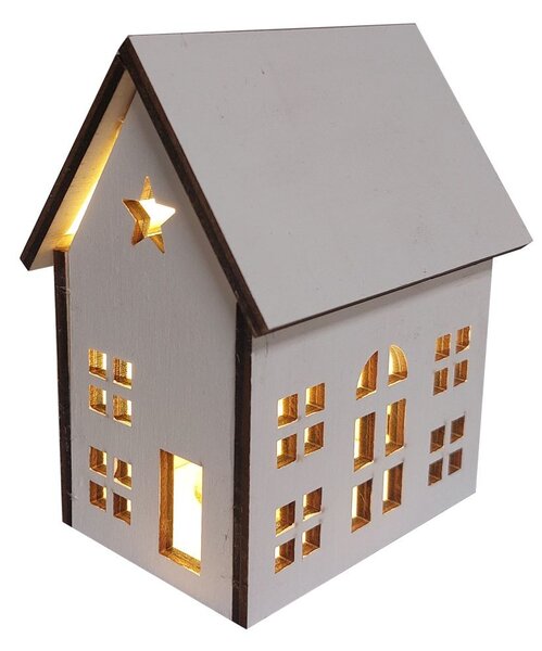 Domek bílý svítící LED 13*11cm 2009281