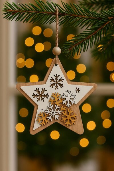 Závěsná hvězda s vločkami 10*10cm 3001122