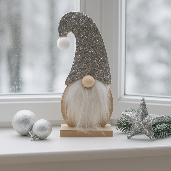 Skřítek dřevěný stříbrný 19cm 2009280