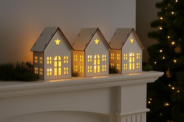 Domek bílý svítící LED 13*11cm 2009281